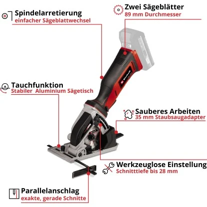 Einhell Power X-Change Akku-Mini Handkreisssäge TE-CS 18/89 Li Solo 3 Einhell Power X-Change Akku-Mini Handkreisssäge TE-CS 18/89 Li Solo – Bild 3